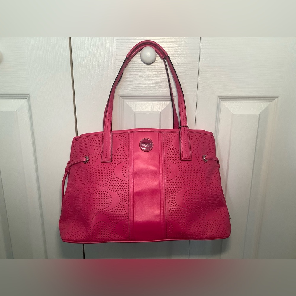 Coach perforated leather carryall watermelon pink